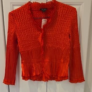 Scarlett Red Smocked & Pleated Button-Front Blouse